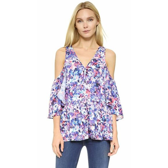 Rebecca Minkoff Gabby Cold Shoulder Top Blouse L - Picture 1 of 6